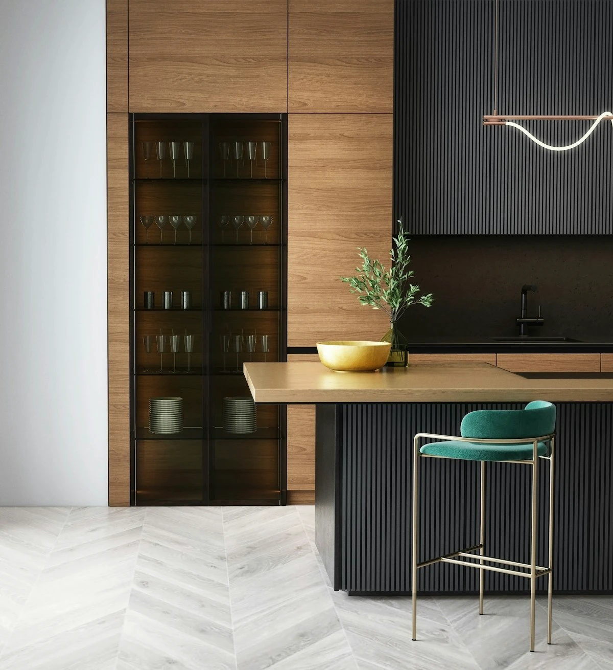Plywood kitchen cabinets with light wood fronts
